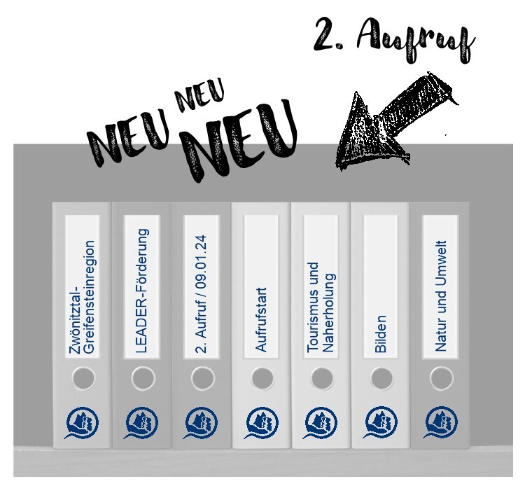 Das Bild zeigt einen Flyer, der den 2.LEADER-Aufruf bewirbt.