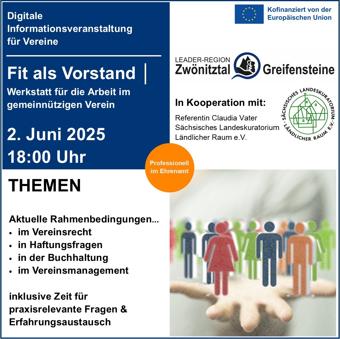 Flyer mit Informationen zur Digitalen Informationsveranstaltung für Vereine am 2.Juni 2025